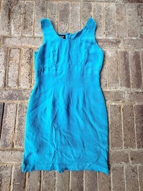 Vintage Fitted 100% Silk Teal Dress